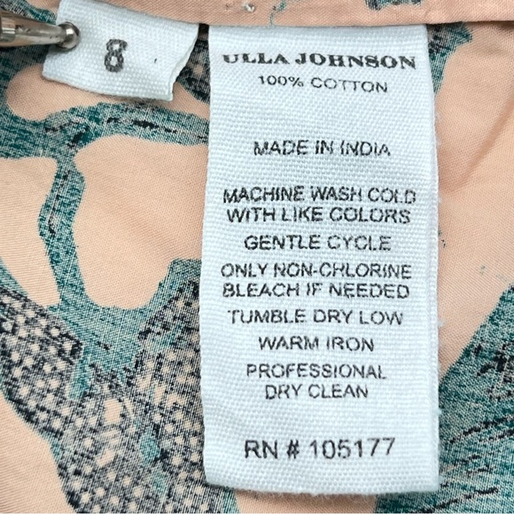 Ulla Johnson Melati Green and Black Print on a Pink Background-Lantern Sleeves-8 - Picture 14 of 16